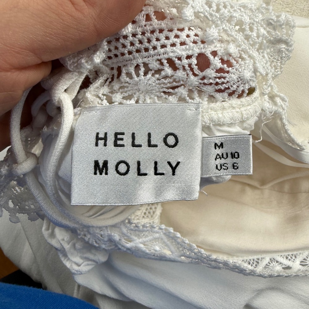 Hello Molly White Crochet Lace Tiered Maxi Dress Boho Sun Dress US 6 Minimalist - Picture 6 of 11
